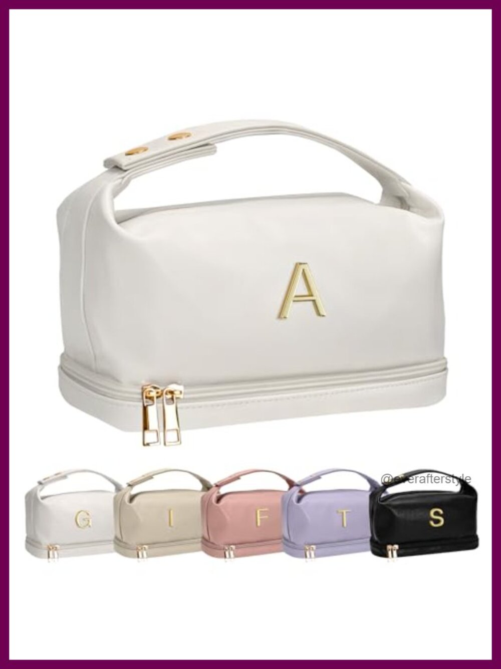Double Layer Personalized Cosmetic Bag Monogrammed Makeup Toiletry PU Leather